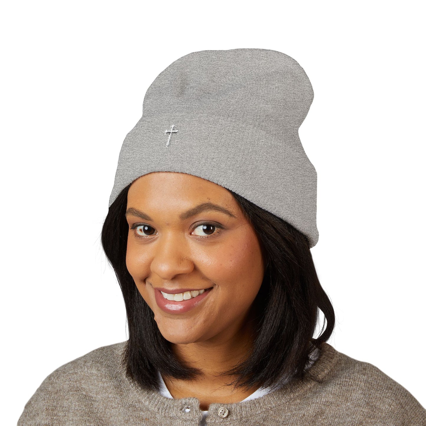 Cross Cuffed Beanie — Streetwear Winter Hat, Religious Faith Accessory