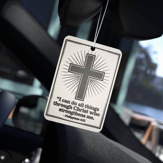 Christian Cross Car Air Freshener — "I can do all things through Christ" (Philippians 4:13)