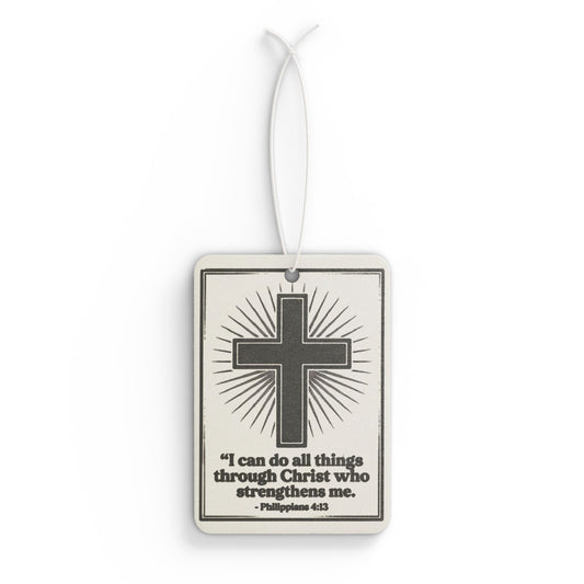 Christian Cross Car Air Freshener — "I can do all things through Christ" (Philippians 4:13)
