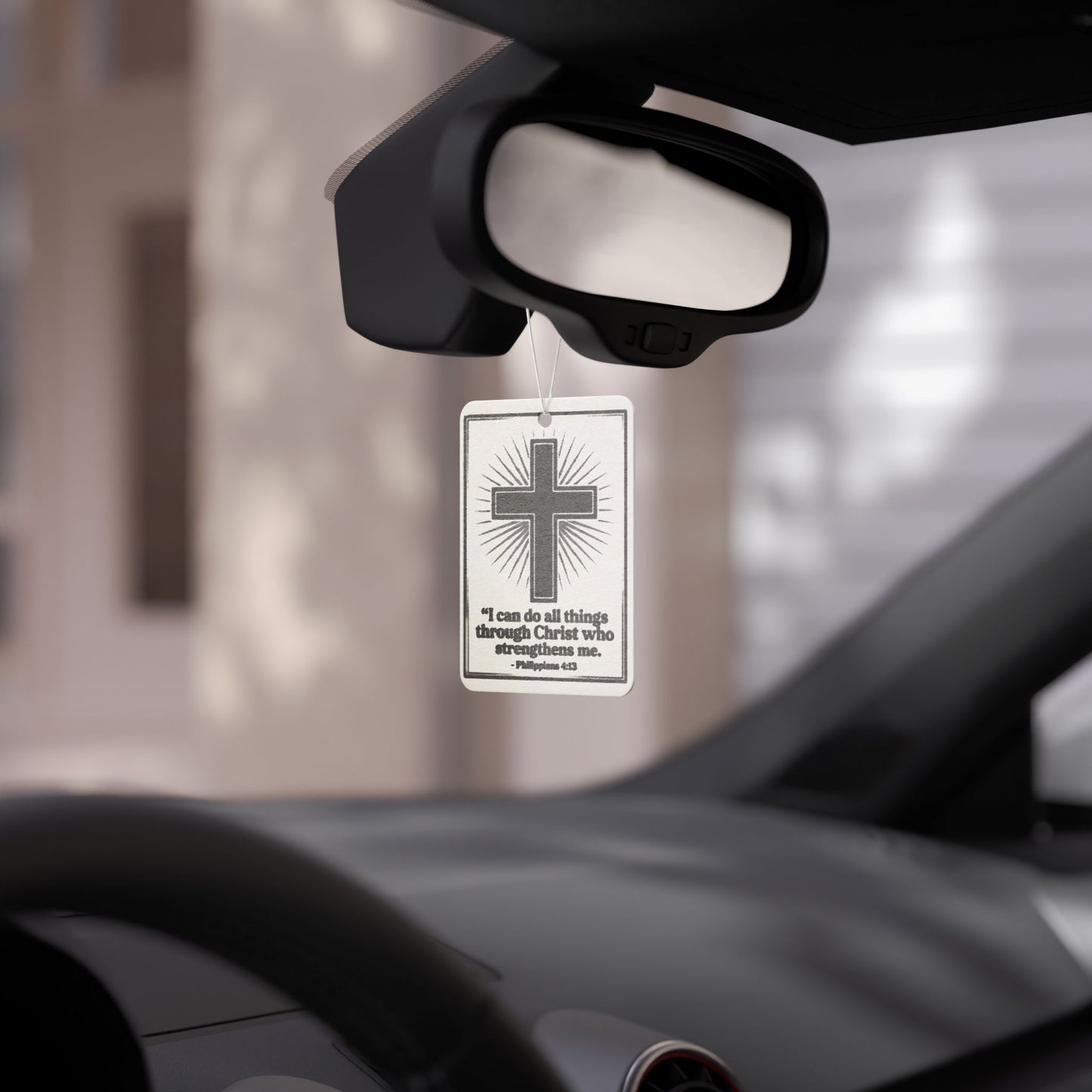 Christian Cross Car Air Freshener — "I can do all things through Christ" (Philippians 4:13)