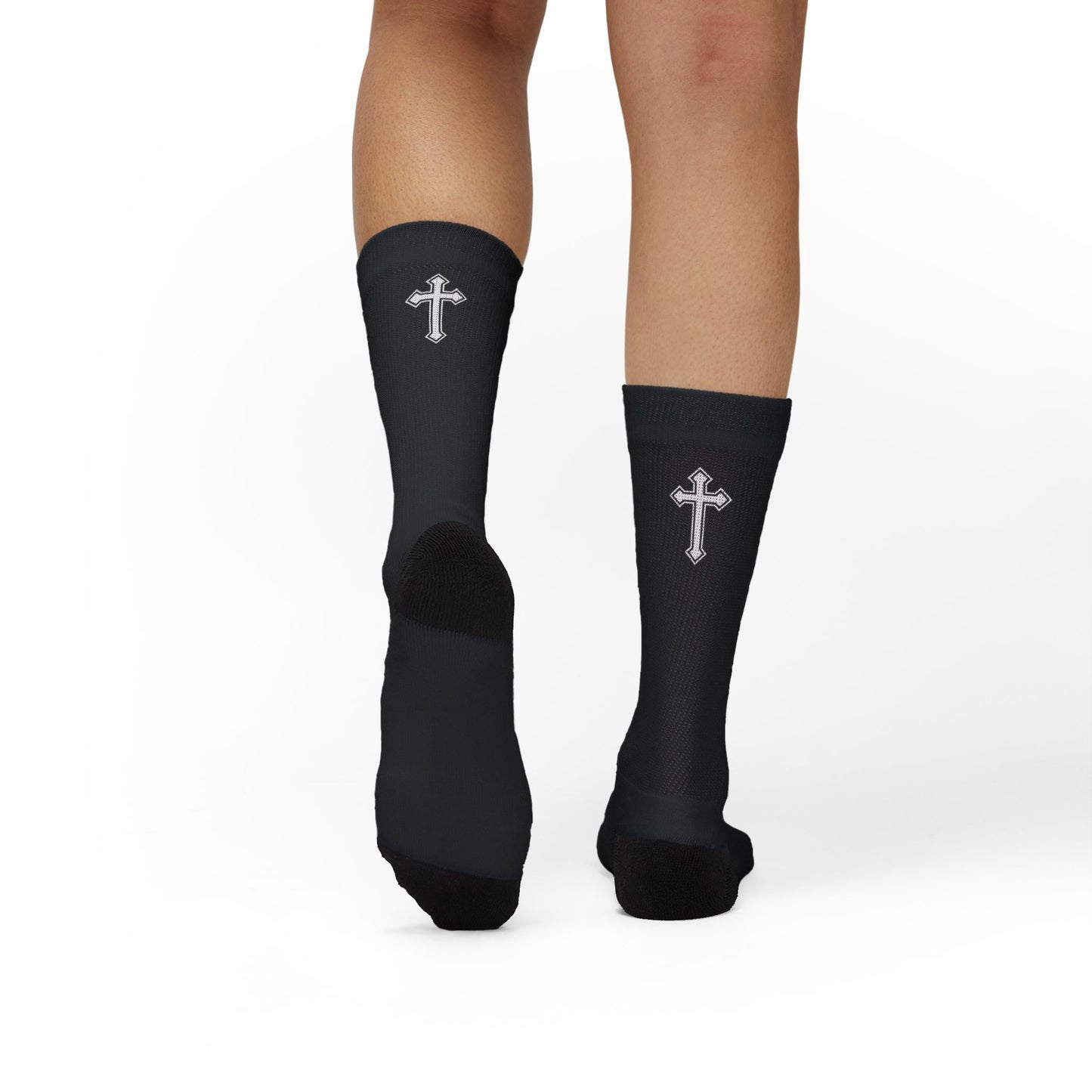 Black Socks with Small Cross — Christian Faith Crew Socks
