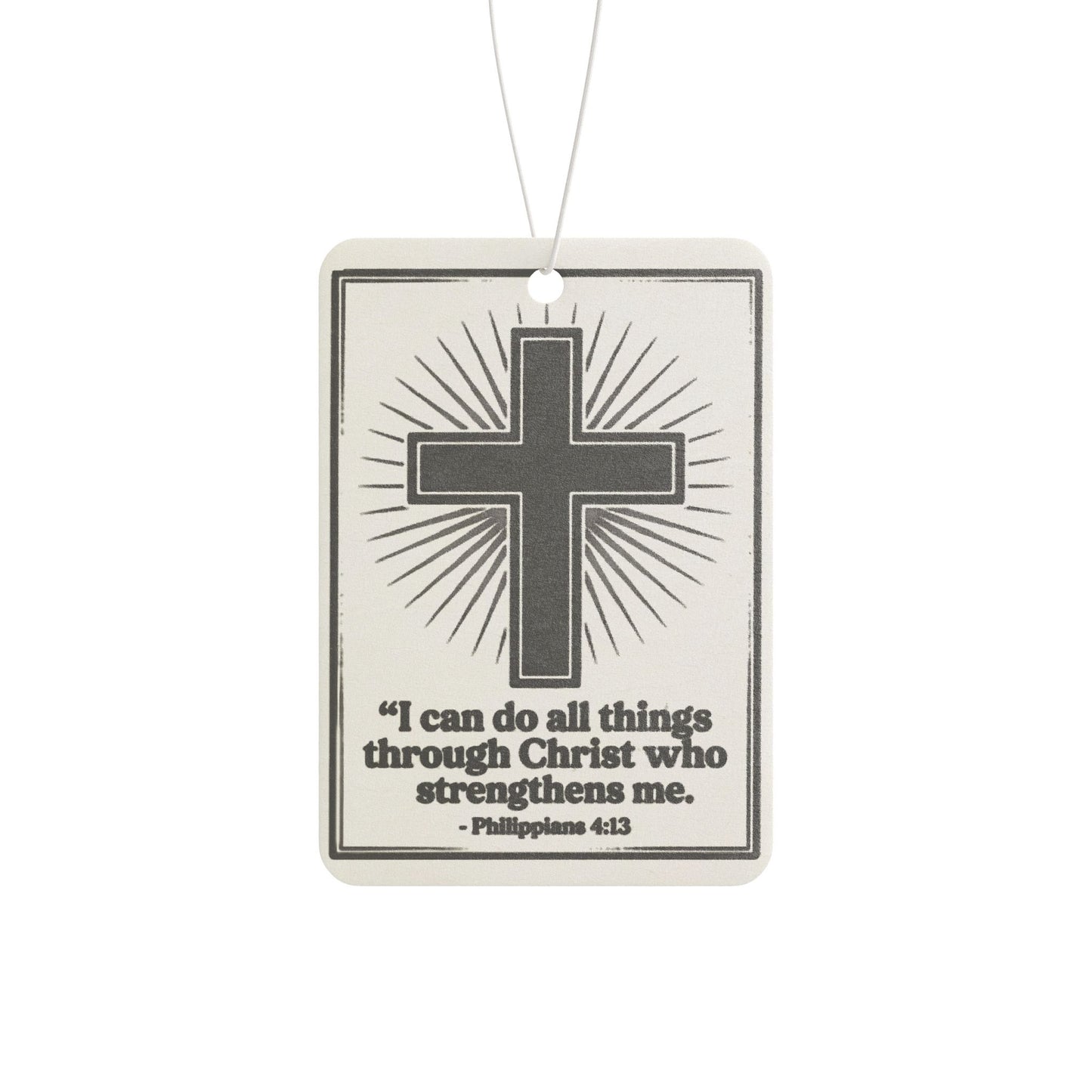 Christian Cross Car Air Freshener — "I can do all things through Christ" (Philippians 4:13)