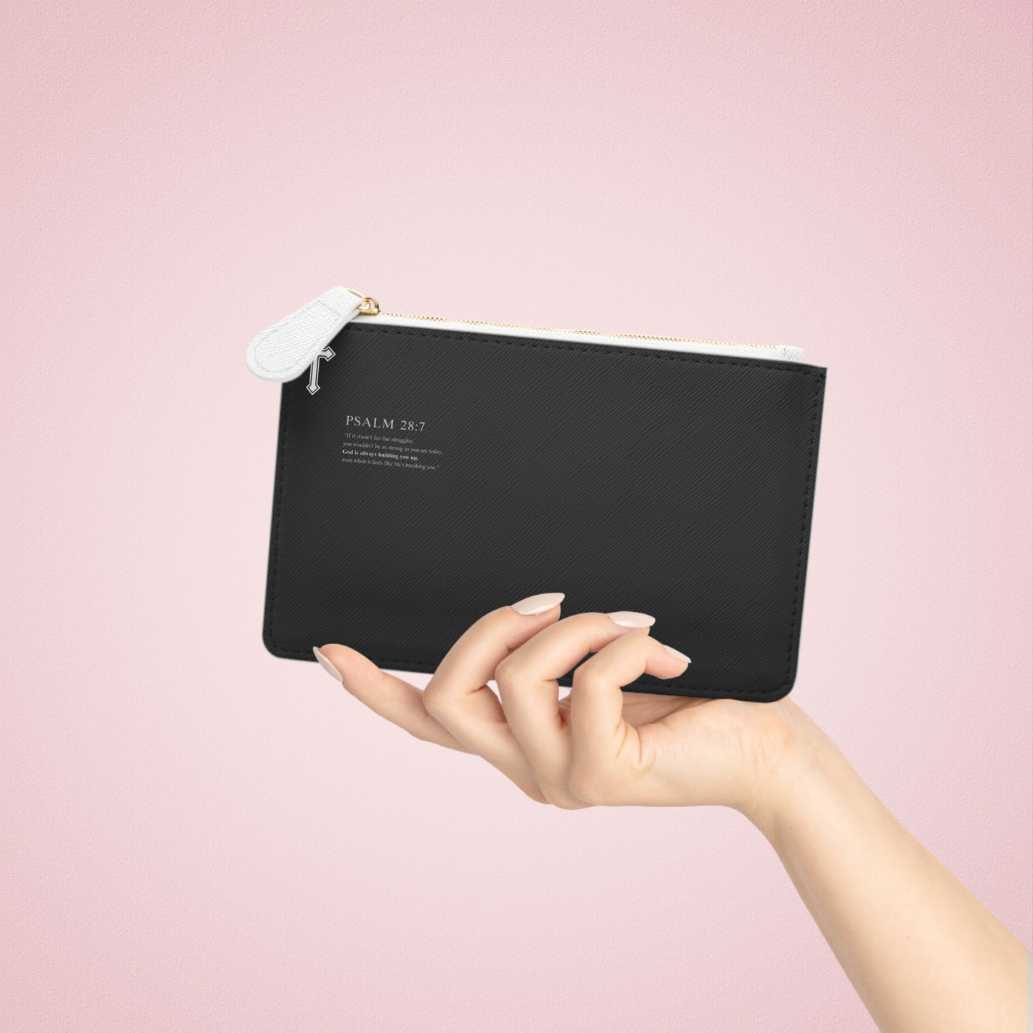 Mini Clutch Bag — Black Psalm 23:7 Cross Wristlet | Christian Inspirational Accessory