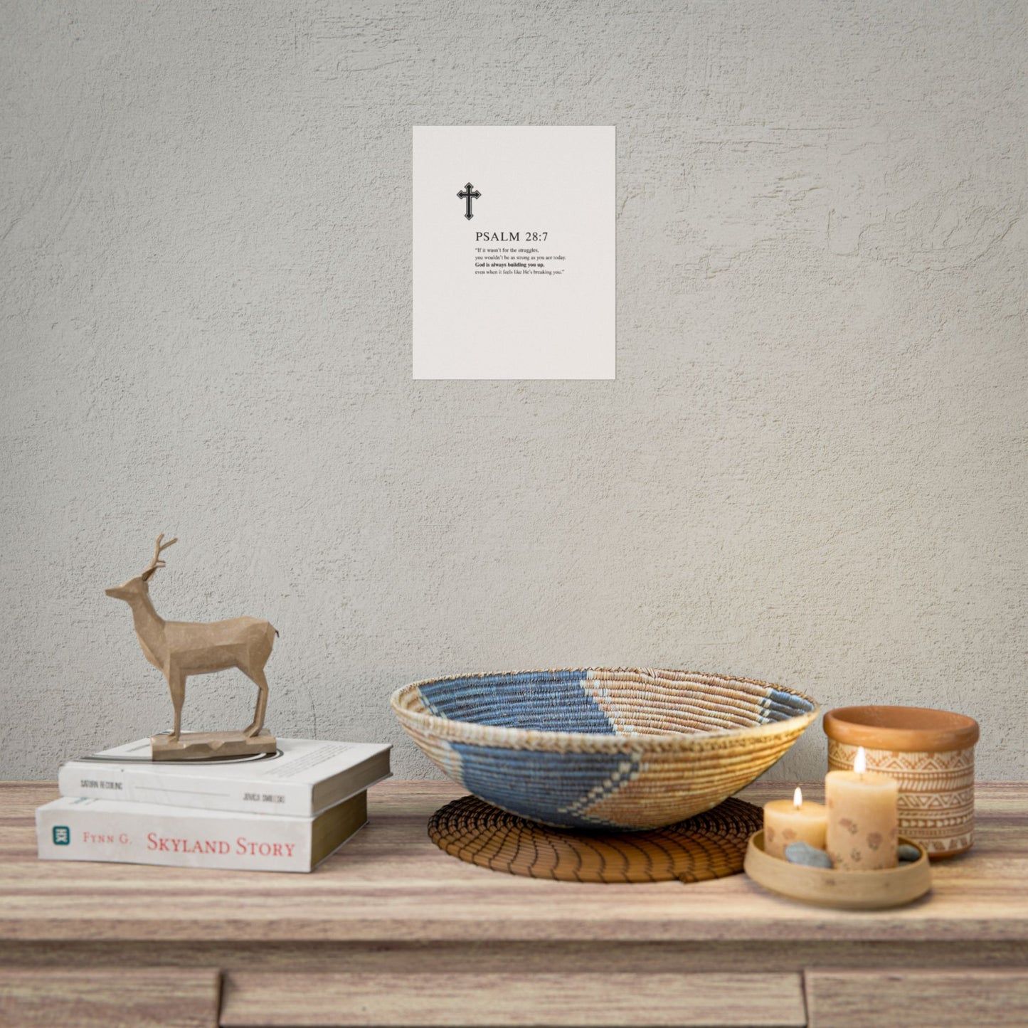 Psalm 28:7 Religious Poster — Cross Wall Art with Encouraging Scripture