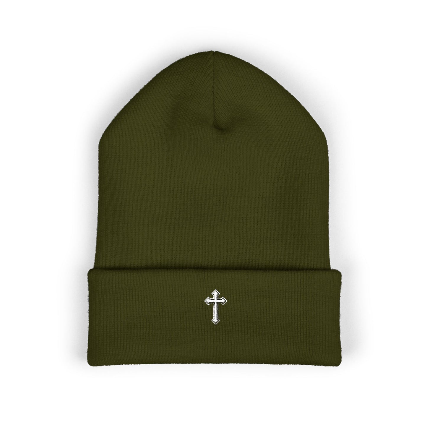 Cross Cuffed Beanie — Streetwear Winter Hat, Religious Faith Accessory