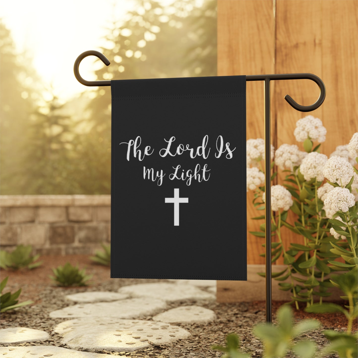 The Lord Is My Light Garden Flag – Christian Cross Outdoor Banner
