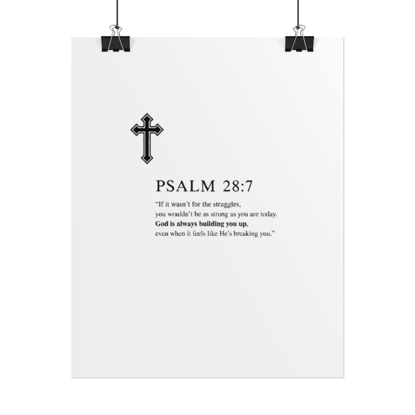 Psalm 28:7 Religious Poster — Cross Wall Art with Encouraging Scripture