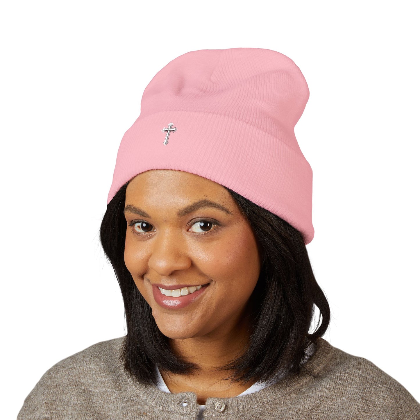Cross Cuffed Beanie — Streetwear Winter Hat, Religious Faith Accessory
