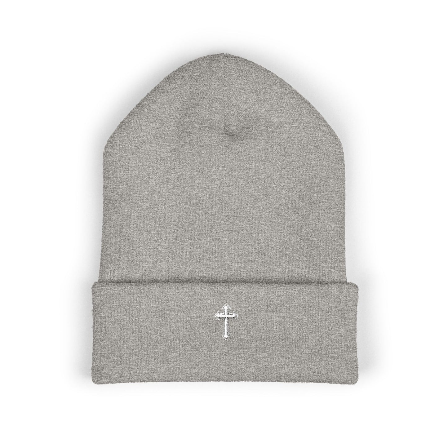 Cross Cuffed Beanie — Streetwear Winter Hat, Religious Faith Accessory