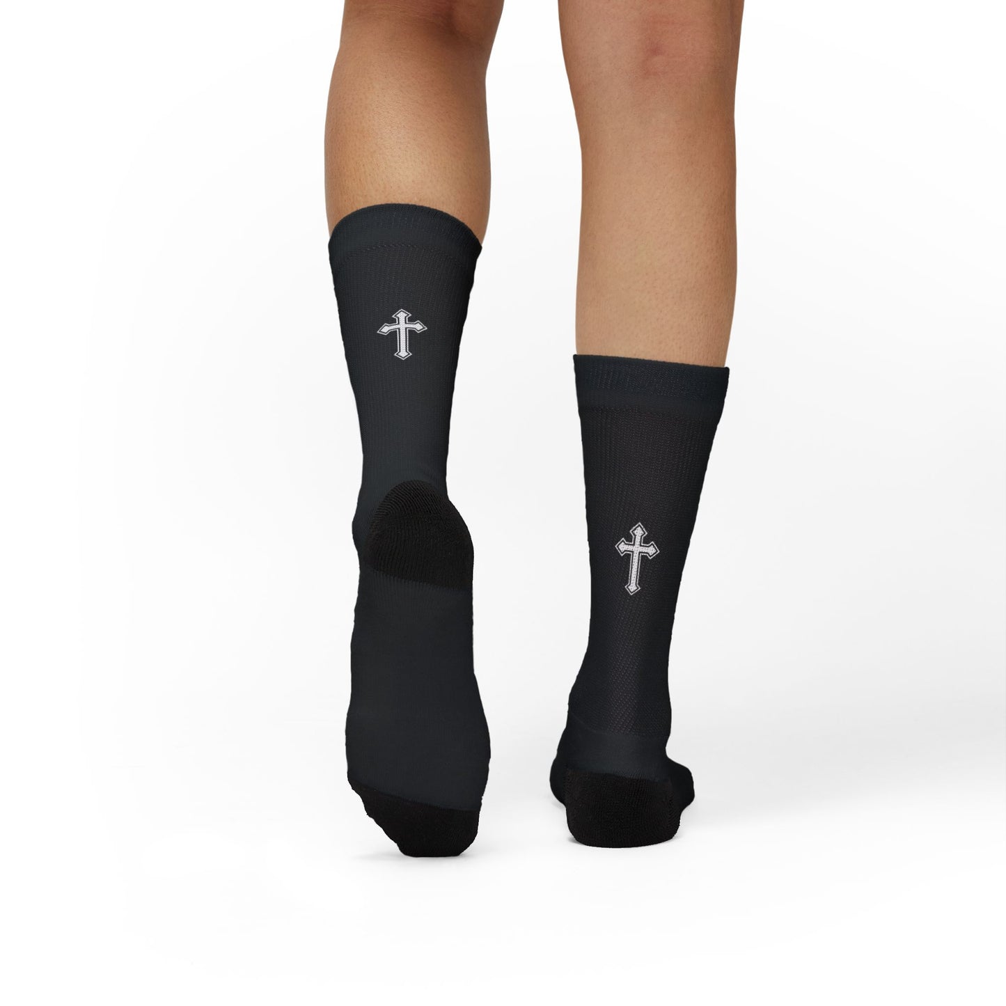 Black Socks with Small Cross — Christian Faith Crew Socks
