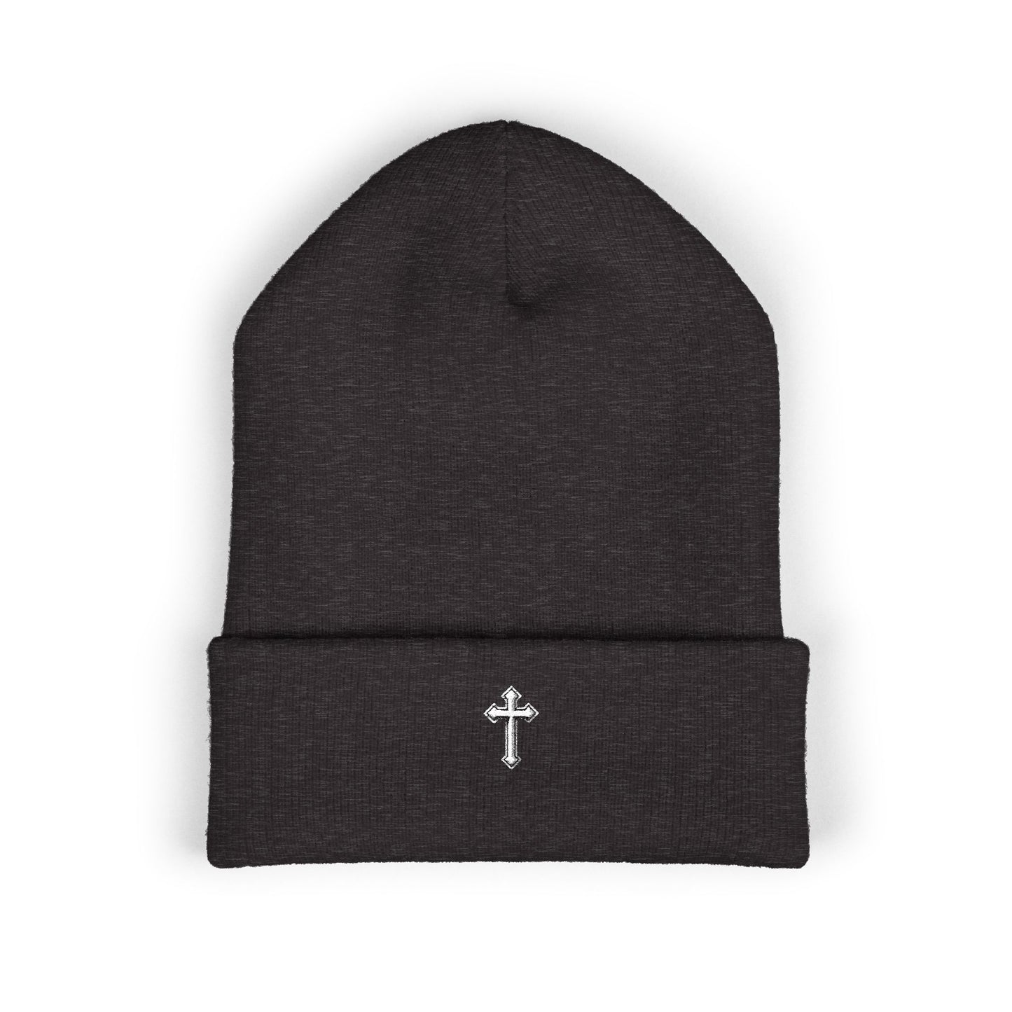 Cross Cuffed Beanie — Streetwear Winter Hat, Religious Faith Accessory
