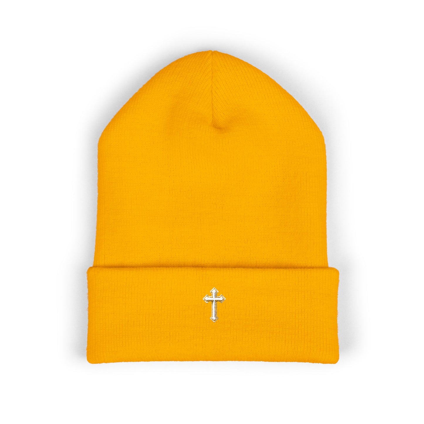 Cross Cuffed Beanie — Streetwear Winter Hat, Religious Faith Accessory