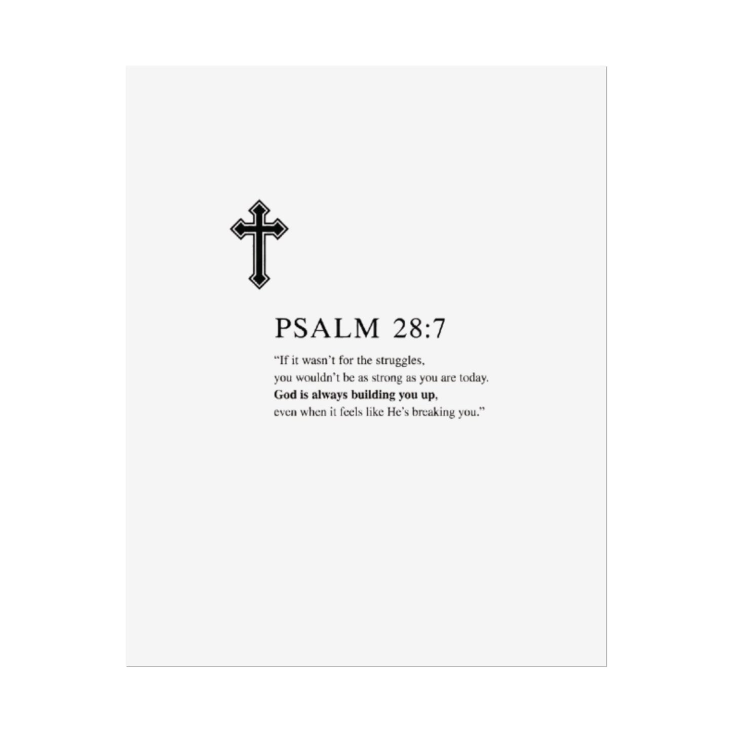 Psalm 28:7 Religious Poster — Cross Wall Art with Encouraging Scripture