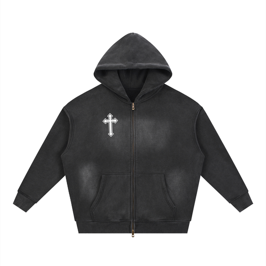 Sunfade Two-way Zipper Boxy Fleece Hoodie