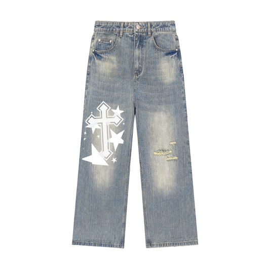 Vintage Wash Distressed Denim Jeans